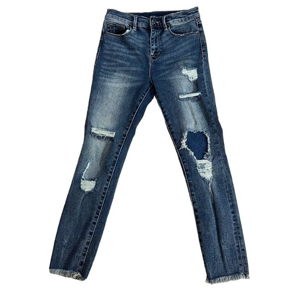 Urban Outfitters BDG Jeans Womens 2 Crop Twig High Rise Blue Distressed Raw Hem - Picture 1 of 14